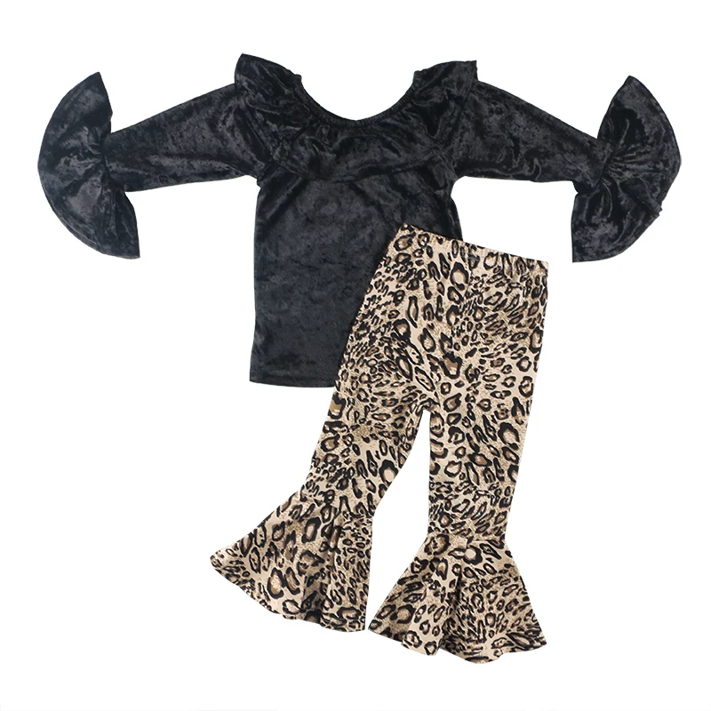 Kaiya Angel New Design Girls Boutique Outfits Black Velvet Ruffles Tops with Leopard Printed Leggings Children Sets Wholesale
Kaiya Angel New Design Girls Boutique Outfits Black Velvet Ruffles Tops with Leopard Printed Leggings Children Sets Wholesale