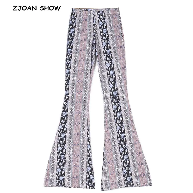 

2019 Ethnic Geometric Print Flare Pants Pink Sexy Women Bohemian Tribal African Hippie Pants Bell Leggings Bottom Long Trousers