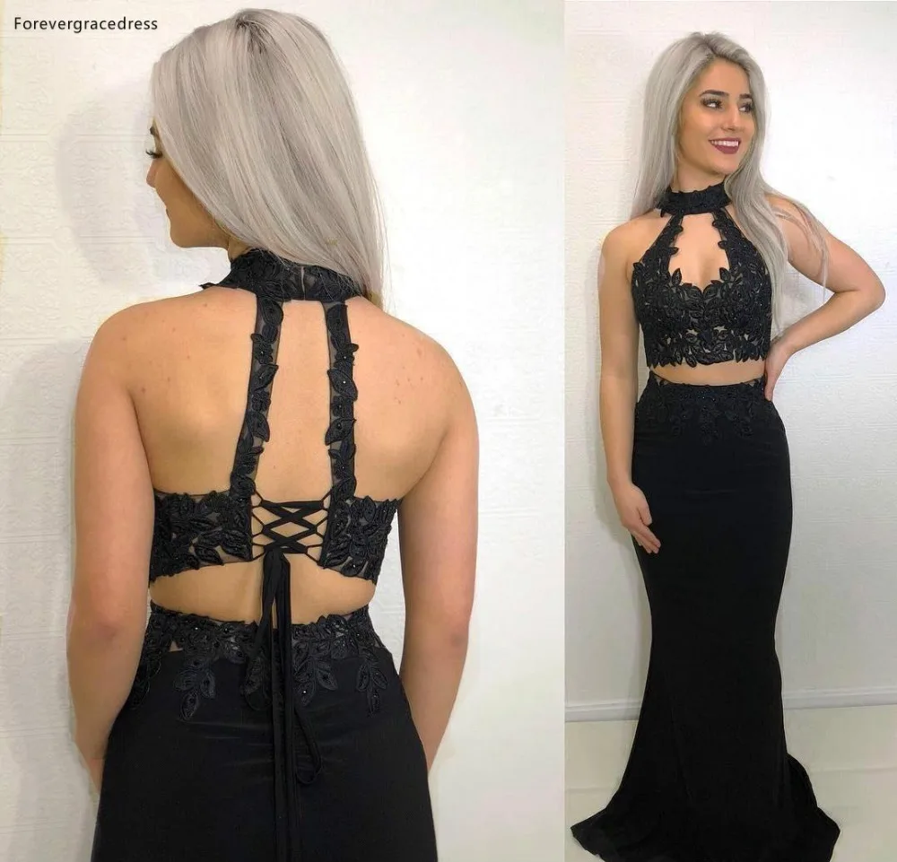 Two Pieces Prom Dresses 2019 Black Halter Neck Holidays Graduation Wear Party Gowns Plus Size Custom Made
Two Pieces Prom Dresses 2019 Black Halter Neck Holidays Graduation Wear Party Gowns Plus Size Custom Made