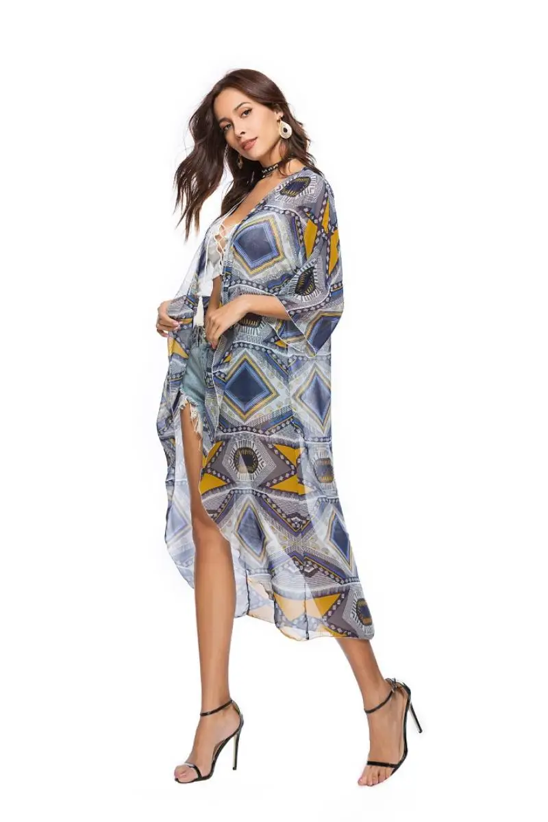 Women's new sexy fashion urban leisure V-neck printed chiffon shirt beach tie long shirt summer loose blouses
Women's new sexy fashion urban leisure V-neck printed chiffon shirt beach tie long shirt summer loose blouses