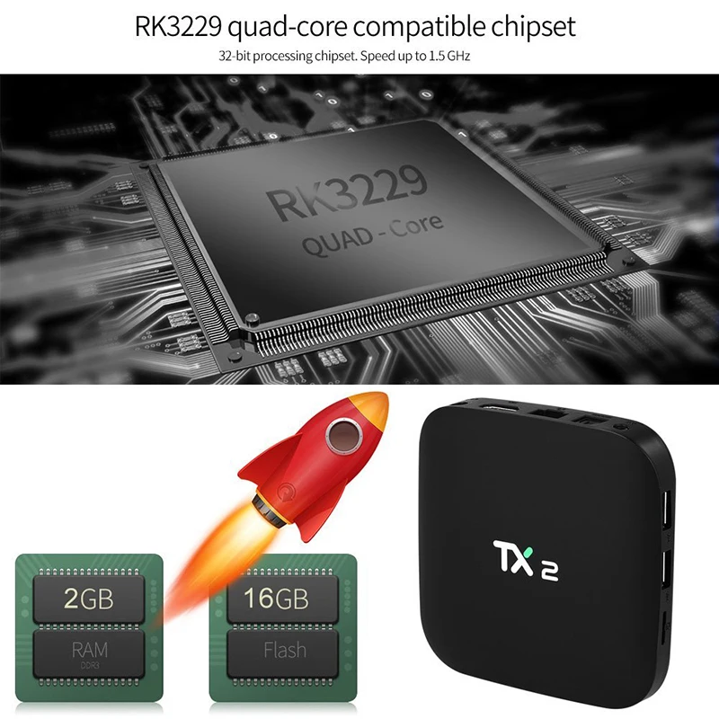 2GB 16GB R2 Rockchip RK3229 Android 7.0 TV BOX Support H.265 4K 60tps 2.4GHz WiFi BT2.1 Media Player IPTV Kd tv Smart Set Box