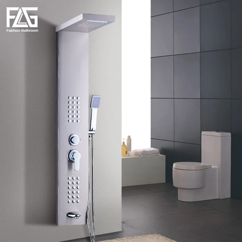 

FLG Stainless Steel Rain Waterfall Shower Panel Modern Wall Mounted SPA Massage System Shower Column Kit with Jets Handshower