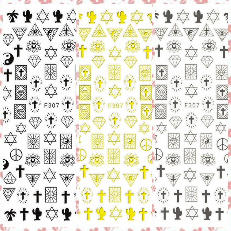 1 Sheet Tai Ji Cross Diamond Line Graph Totems Pattern Adhesive Nail Art Stickers Decals DIY Tips F307# Gold Silver Black White
1 Sheet Tai Ji Cross Diamond Line Graph Totems Pattern Adhesive Nail Art Stickers Decals DIY Tips F307# Gold Silver Black White