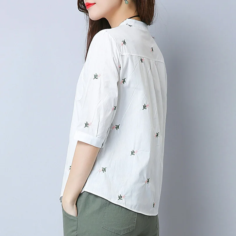 Embroidery Shirts Women Summer Cotton Linen Blouses Female Formal 3/4 Sleeves Stand Collar Tops OL Blouse
Embroidery Shirts Women Summer Cotton Linen Blouses Female Formal 3/4 Sleeves Stand Collar Tops OL Blouse