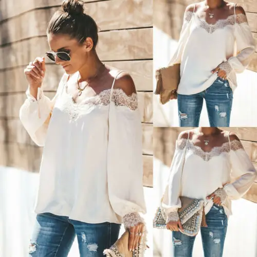 Trendy Women clothes Long Sleeve Casual Loose Ladies Lace Shirts Polyester strap off shoulder Tops one pieces
Trendy Women clothes Long Sleeve Casual Loose Ladies Lace Shirts Polyester strap off shoulder Tops one pieces