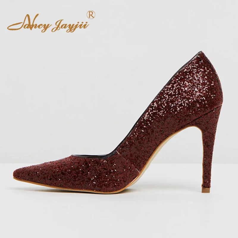 Large Size 11 12 Claret Sequined Cloth High Stilettos Thin Heels Pumps Woman Pointed Toe Wedding Shoes For Ladies Shoes Mature
Large Size 11 12 Claret Sequined Cloth High Stilettos Thin Heels Pumps Woman Pointed Toe Wedding Shoes For Ladies Shoes Mature