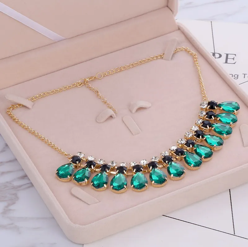 Charming Necklace Crystal Jewelry Luxury Wedding Dress For Women Light Dark Green Pendant Collar Wholesale | Украшения и