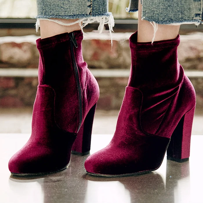 Spring newest round toe thick heels woman boots wine red velvet high heel boots sexy runway ankle boots stretch fabric boot
Spring newest round toe thick heels woman boots wine red velvet high heel boots sexy runway ankle boots stretch fabric boot