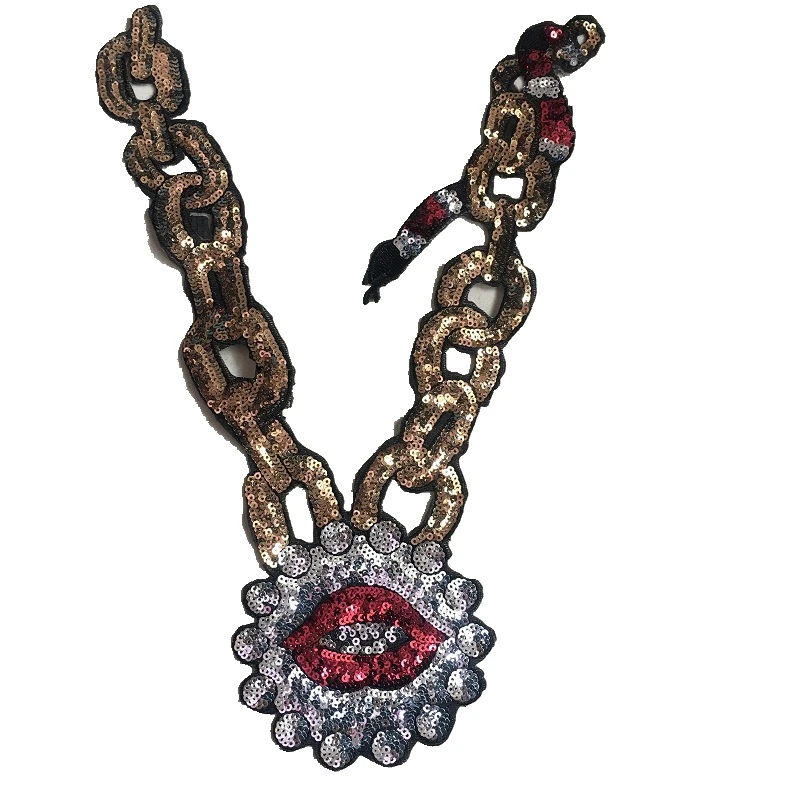 Vintage Necklace Sequined Embroidery Iron On Parch for Clothes DIY Embroidered Sequin Chain Red Mouth Snake Patch 1pc
Vintage Necklace Sequined Embroidery Iron On Parch for Clothes DIY Embroidered Sequin Chain Red Mouth Snake Patch 1pc