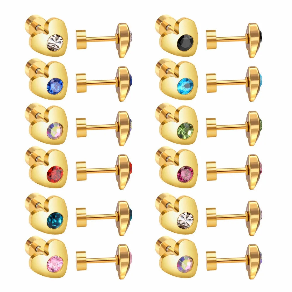 LUXUKISSKIDS Cute Style Heart Shape With Coloful Round Cubic Zirconia Screw Stud Earring Bijoux Party Stainless Steel 12pairs
LUXUKISSKIDS Cute Style Heart Shape With Coloful Round Cubic Zirconia Screw Stud Earring Bijoux Party Stainless Steel 12pairs