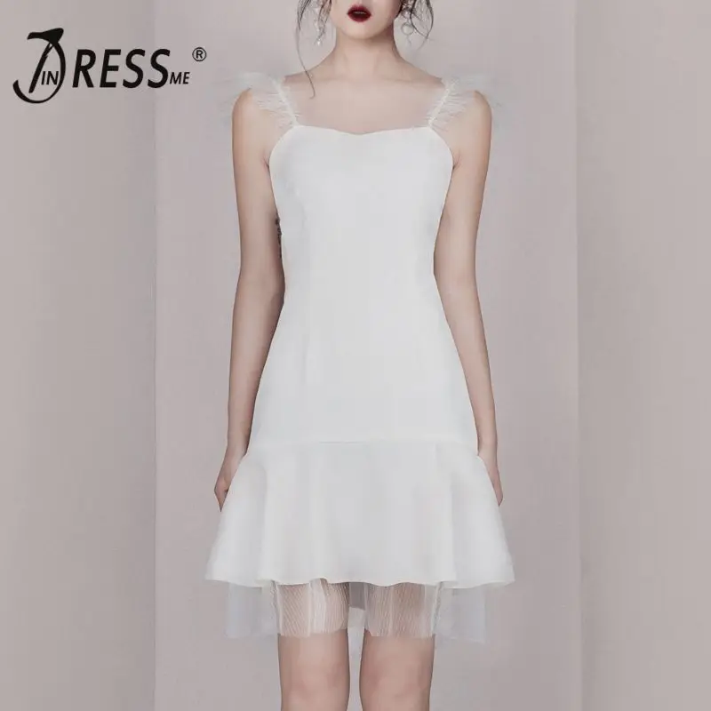 INDRESSME 2019 New Sexy Frill Brace Dress White Women Spaghetti Strap Mesh Mini Dress Party
INDRESSME 2019 New Sexy Frill Brace Dress White Women Spaghetti Strap Mesh Mini Dress Party