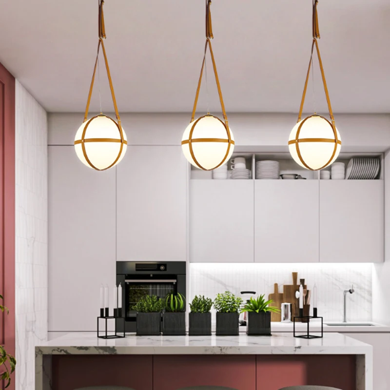 Nordic creative leather sling white frosted ball glass single pendant lamp simple LED dining room decoration E27 lighting
Nordic creative leather sling white frosted ball glass single pendant lamp simple LED dining room decoration E27 lighting