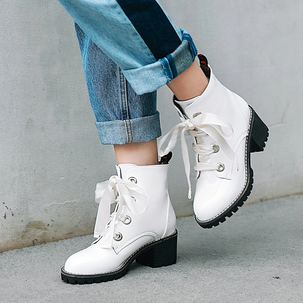Meotina Winter Women Boots Ankle Boots Patent Leather High Heel Short Boots Lace Up Square Heel Footwear Female Large Size 33-43
Meotina Winter Women Boots Ankle Boots Patent Leather High Heel Short Boots Lace Up Square Heel Footwear Female Large Size 33-43