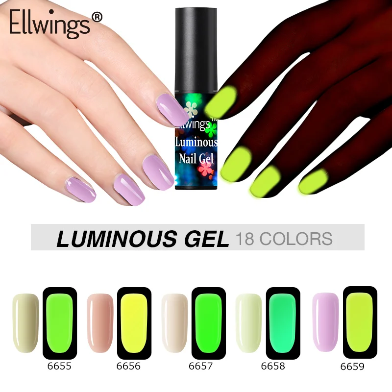 Ellwings неоновый цветной светящийся гель лак Esmalte для ногтей люминесцентный