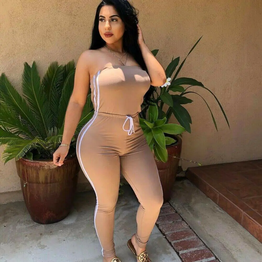 Striped Side Spliced High Waist Skinny Long Jumpsuits 2020 Hot Sale Lady Strapless Sleeveless Drawstring Bodycon Rompers
Striped Side Spliced High Waist Skinny Long Jumpsuits 2020 Hot Sale Lady Strapless Sleeveless Drawstring Bodycon Rompers