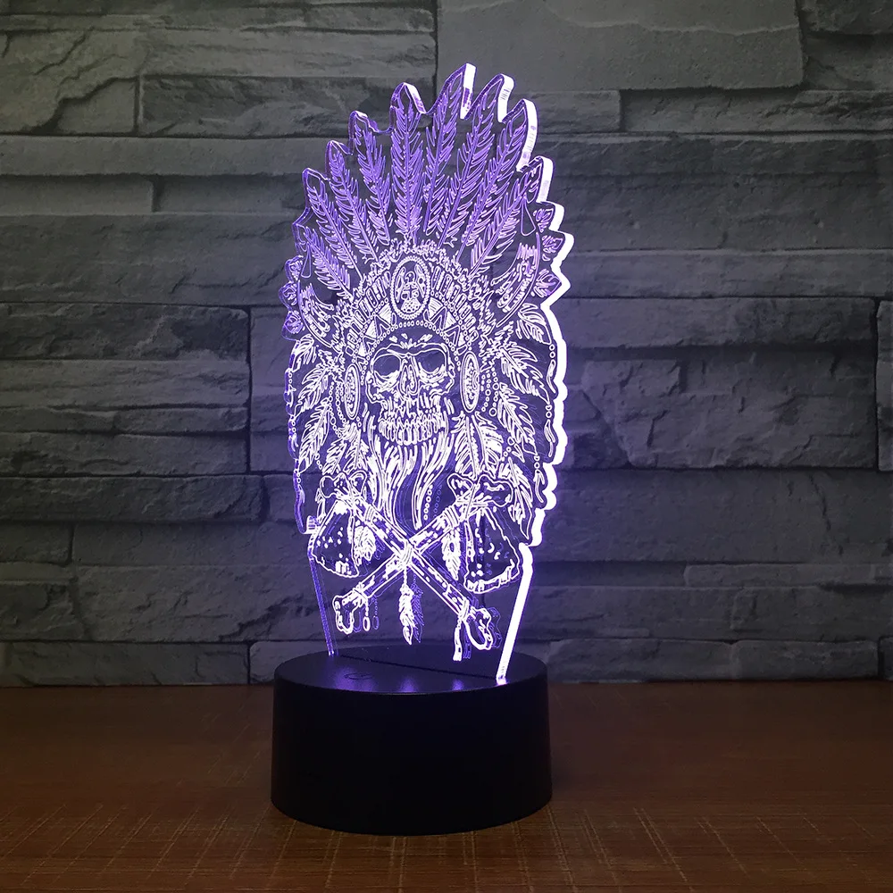 Indians Chief Skull 3D Night Light Touch Switch 7 Color Changing LED Table Lamp 5V USB Night Light Home Bar Art Decoration
Indians Chief Skull 3D Night Light Touch Switch 7 Color Changing LED Table Lamp 5V USB Night Light Home Bar Art Decoration