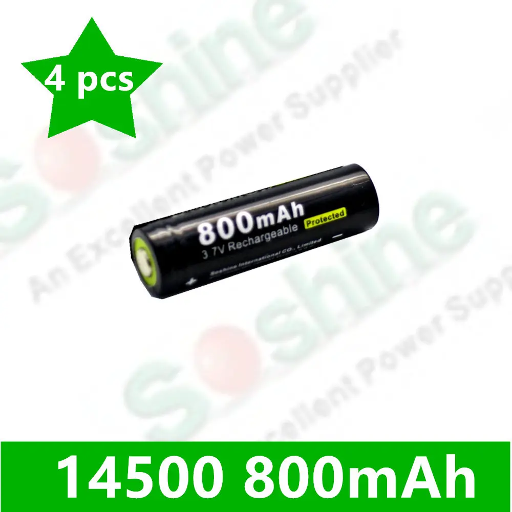 4 шт. Оригинальная батарея Soshine 3 7 в 800 мАч ine Li-Ion 14500/AA защищенная перезаряжаемая