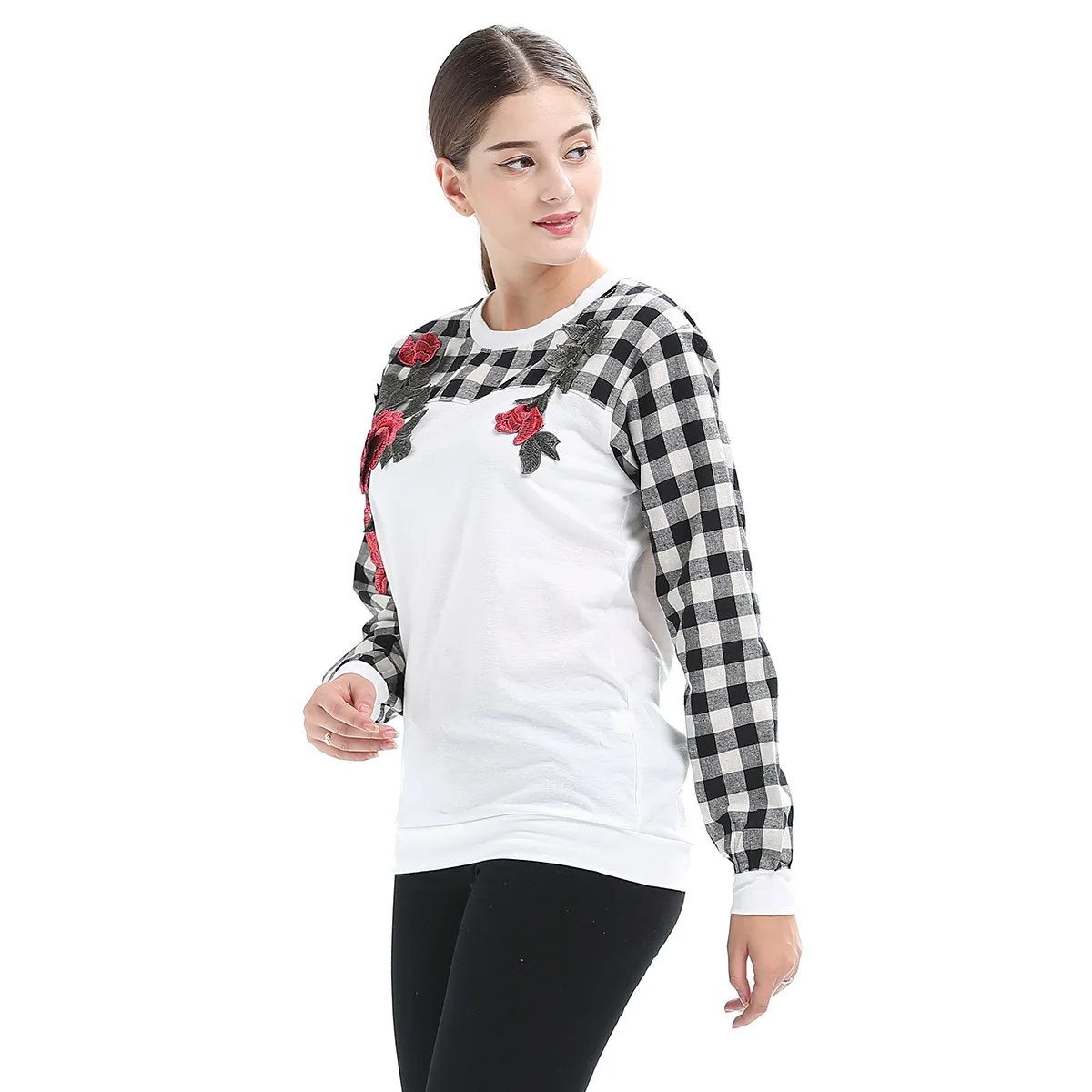 2018 Rose Embroidery Harajuku Women T shirt Plaid Patchwork Long Sleeve Spring Female T-shirt Women's Tshirts Fashion Tops Tees
2018 Rose Embroidery Harajuku Women T shirt Plaid Patchwork Long Sleeve Spring Female T-shirt Women's Tshirts Fashion Tops Tees