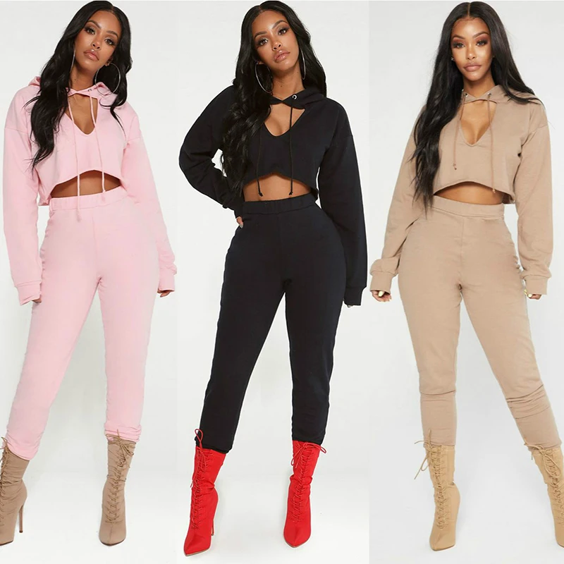 2018 Hot Hoodies Two Piece Set Women'S Suit Pink Outfit Costume Casual Female Winter Clothes Fashion Tracksuit Women | Женская