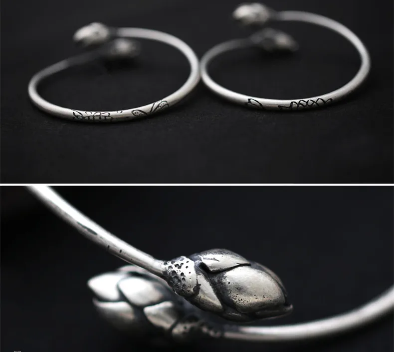 Uglyless Real S 990 Fine Thai Silver Women Ethnic Lotus Bangles Handmade Carved Flower Butterfly Opening Bangle Handmade Bijoux
Uglyless Real S 990 Fine Thai Silver Women Ethnic Lotus Bangles Handmade Carved Flower Butterfly Opening Bangle Handmade Bijoux