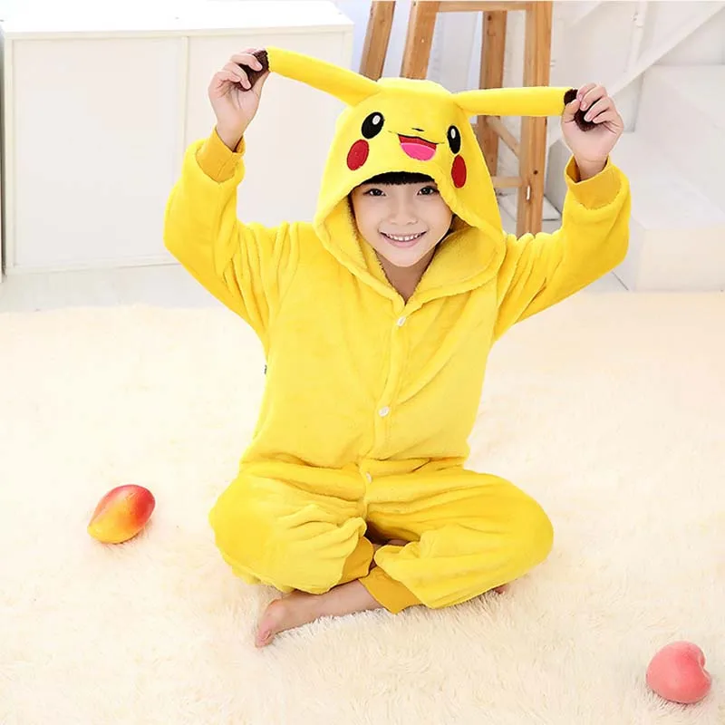 Детские костюмы-комбинезон Pokemon Pikachu зимняя Фланелевая пижама с животными для