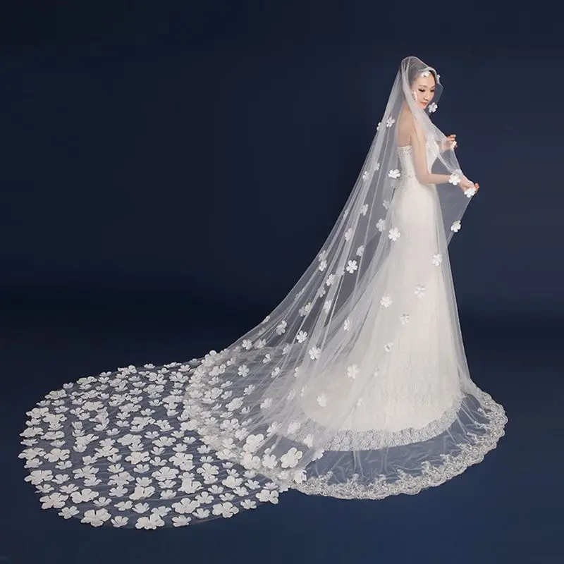 3M One-Layer Women Tulle Ultra-Long Trailing Wedding Veil Romantic Irregular Five Petals Flowers Appliques Cathedral Bridal Veil
3M One-Layer Women Tulle Ultra-Long Trailing Wedding Veil Romantic Irregular Five Petals Flowers Appliques Cathedral Bridal Veil
