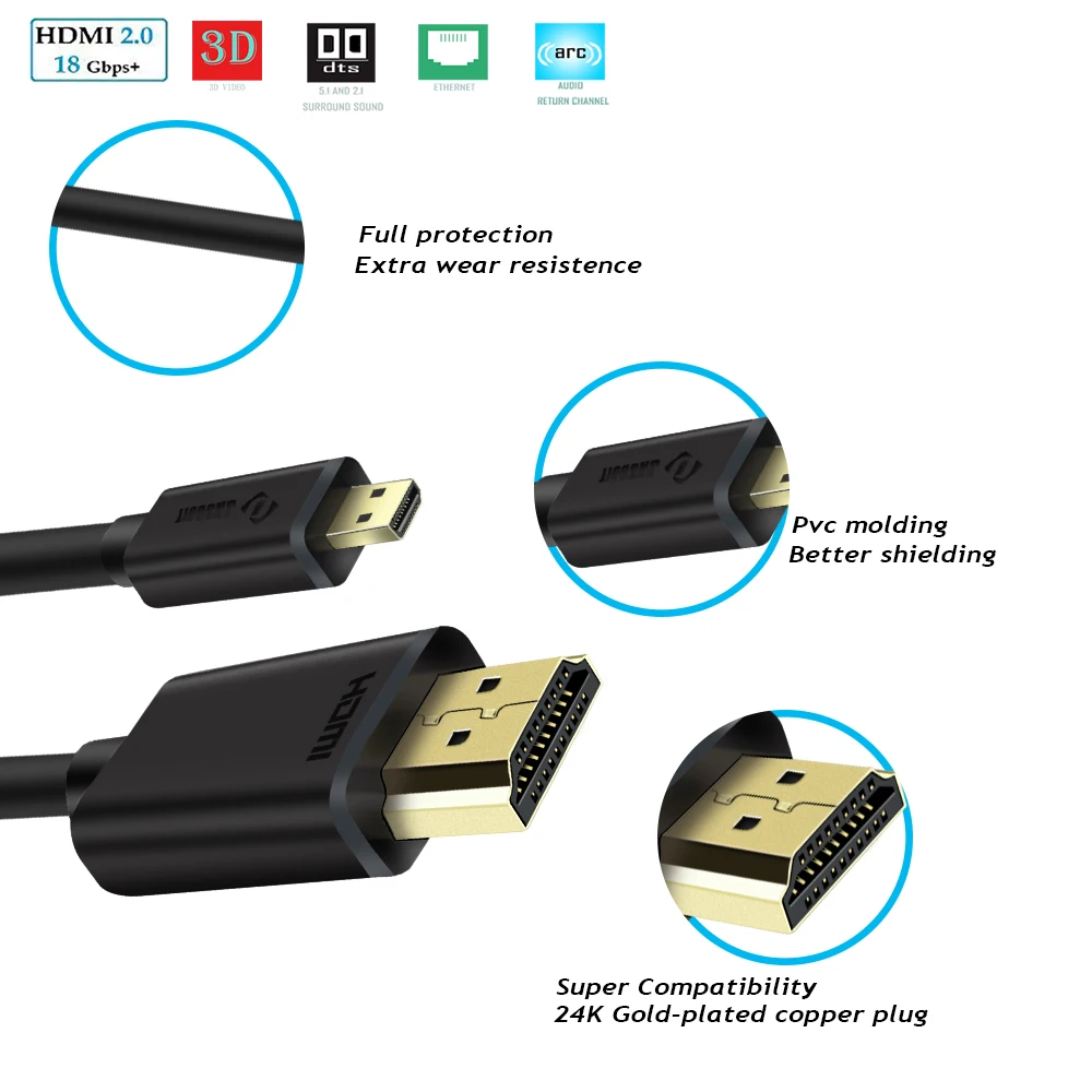Micro HDMI кабель с золотой вилкой 1 4/2 0 к высокоскоростной HDTV 4K Ethernet ARC м 2 3 м|Кабели HDMI|