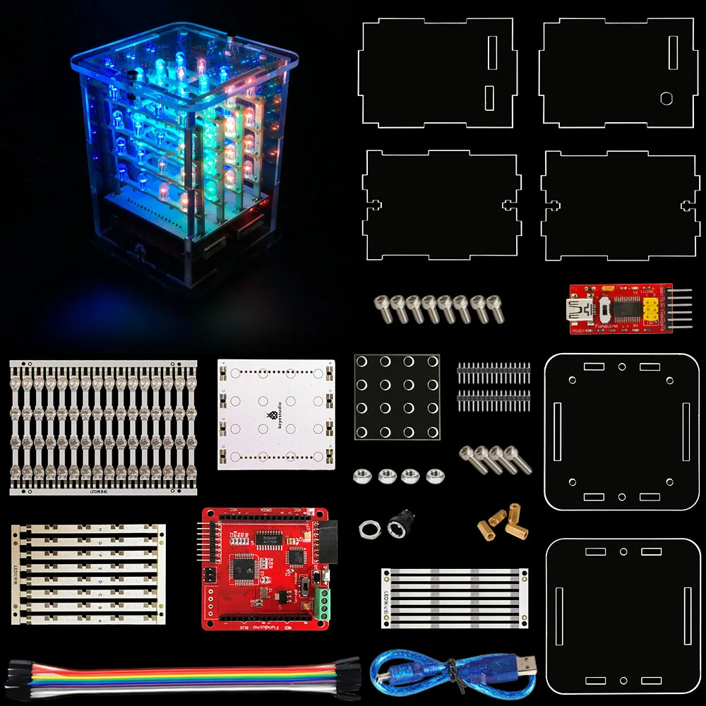 Keyestudio 4*4*4 RGB светодиодный дисплей CUBE Starter Kit для Arduino project + плата драйвера модуль FDTI