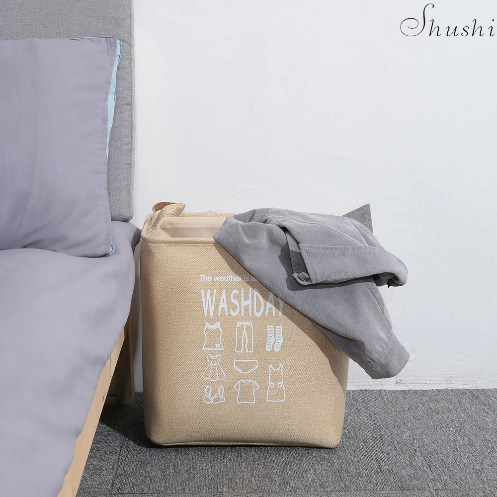 Shushi home Dirty clothes Storage box portable simple linen Debris toy storage Organizer practical laundry basket with handle
Shushi home Dirty clothes Storage box portable simple linen Debris toy storage Organizer practical laundry basket with handle