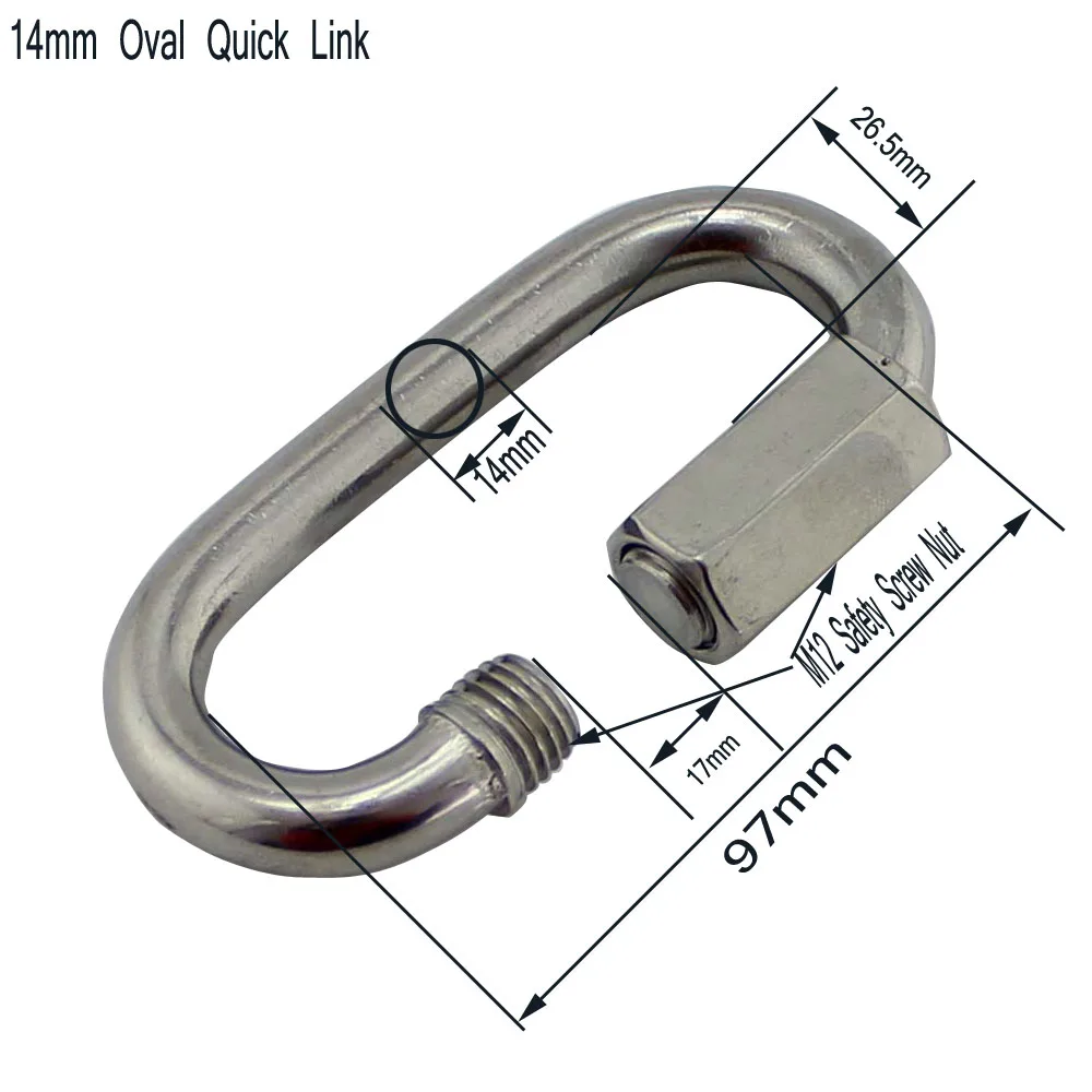 Big Stainless Steel Chain Quick Link Marine Oval Thread Carabiner Connector Keychain Buckle Locking Carabiner 11mm 12mm 14mm
Big Stainless Steel Chain Quick Link Marine Oval Thread Carabiner Connector Keychain Buckle Locking Carabiner 11mm 12mm 14mm