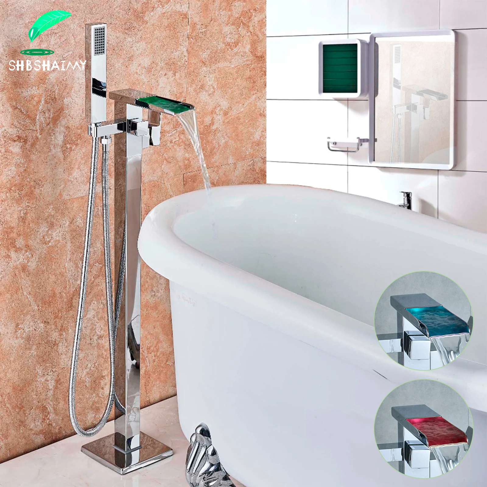 SHBSHAIMY Chrome LED Floor Standing Bathroom Bathtub Faucet with Handshower Shower Faucet Hot Cold Water Mixer Taps
SHBSHAIMY Chrome LED Floor Standing Bathroom Bathtub Faucet with Handshower Shower Faucet Hot Cold Water Mixer Taps
