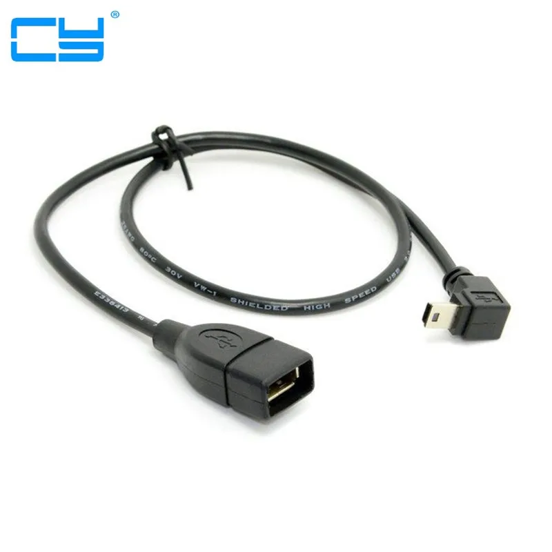 

90 Degree Down Direction Angled USB Mini B 5Pin Male to USB Female OTG Cable 10cm 50cm