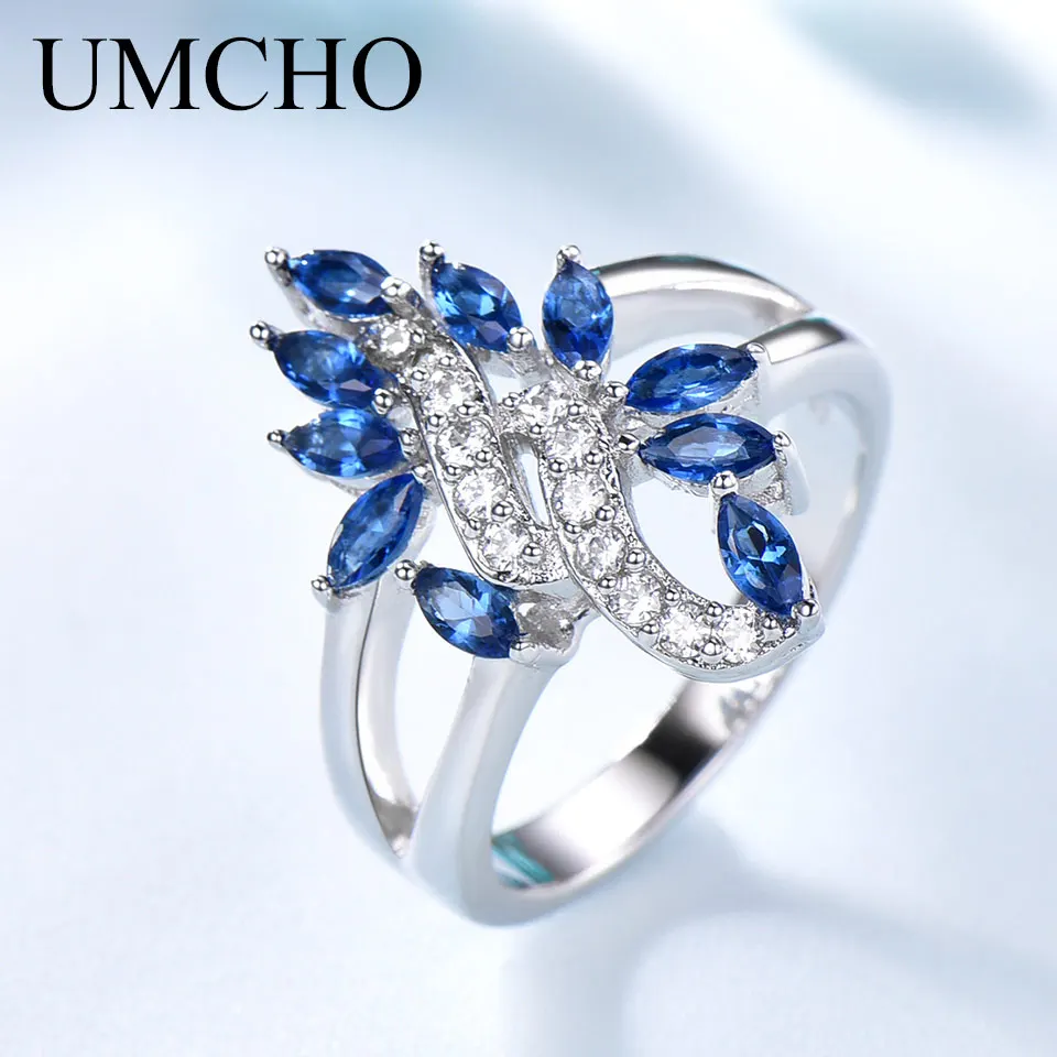 

UMCHO 925 Sterling Silver Created Nano Sapphire Rings Flower Colorful Gemstone Rings For Female Anniversary Gifts Fine Jewelry