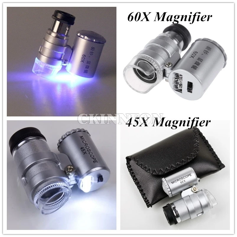 DHL 500PCS 45X 60X Mini Microscope Magnifier Magnifying Glass Jeweler Loup 2LED Light
DHL 500PCS 45X 60X Mini Microscope Magnifier Magnifying Glass Jeweler Loup 2LED Light