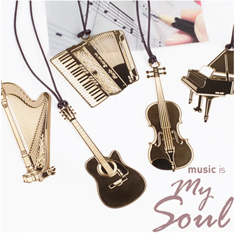 6pc/lot Cute exquisite golden Metal Music Bookmark Piano Guitar Trumpet Design personalized book markers Korean Stationery Gifts
6pc/lot Cute exquisite golden Metal Music Bookmark Piano Guitar Trumpet Design personalized book markers Korean Stationery Gifts
