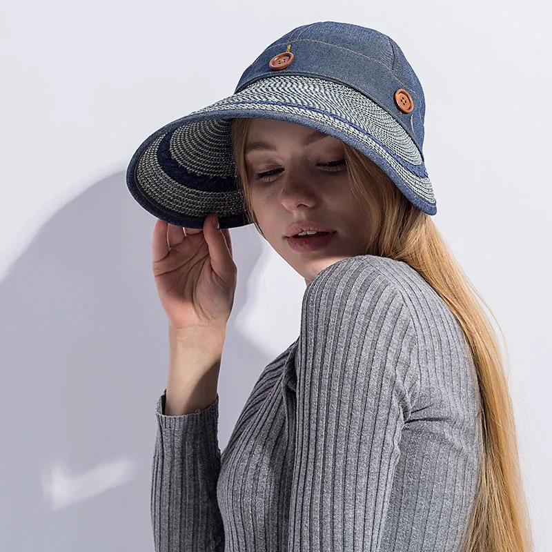Шляпа женская Соломенная с широкими полями Пляжная шапка от солнца мягкими