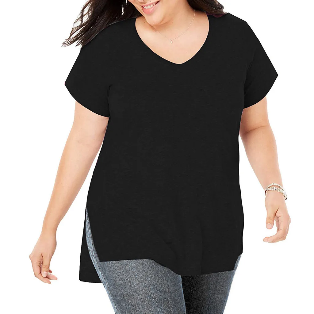 Women's Plus Size Shirt Summer Top Women Solid Fashion Casual Short Sleeve Shirt V-neck Loose Slit Shirt
Women's Plus Size Shirt Summer Top Women Solid Fashion Casual Short Sleeve Shirt V-neck Loose Slit Shirt