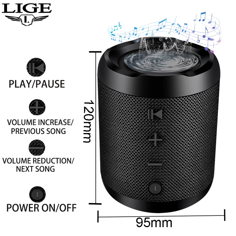Bluetooth Колонка LIGE компактная портативная с поддержкой TF карт и FM радио|Всепогодные
