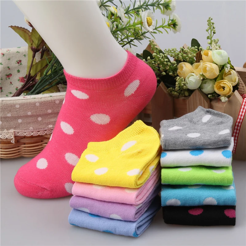 

10 Colors Big Dots Women Cotton Sock Slippers Female Cute Candy Invisible Ventilate Boat Socks Low Ankle Hosiery For Woman Sock