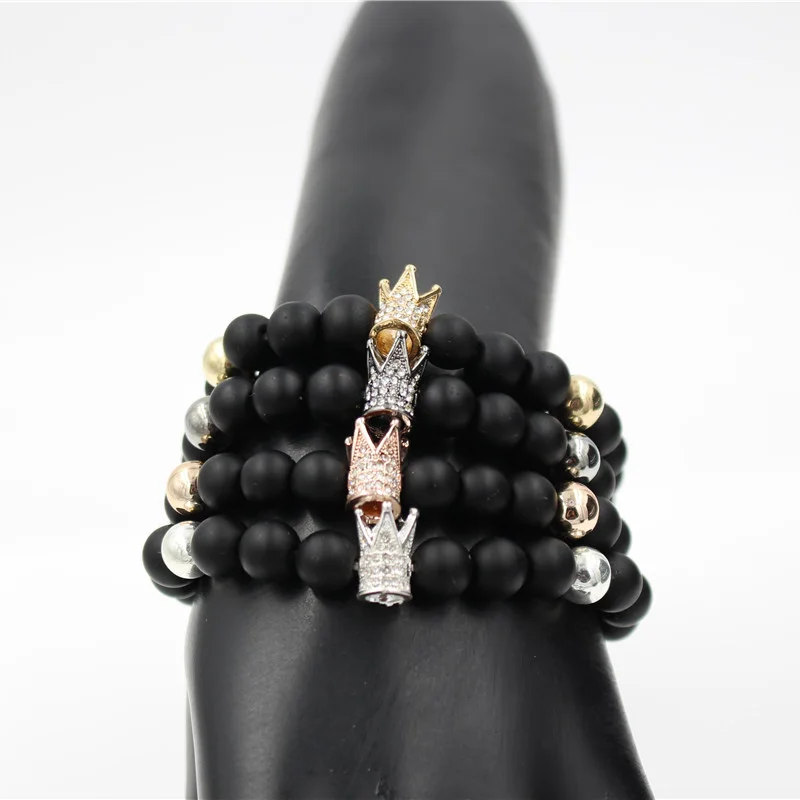 Vintage Style CZ King Crown Bracelet Women Men Simple Classical Black Matte Stone Strand Bracelet Wristband Elastic Pulseras
Vintage Style CZ King Crown Bracelet Women Men Simple Classical Black Matte Stone Strand Bracelet Wristband Elastic Pulseras