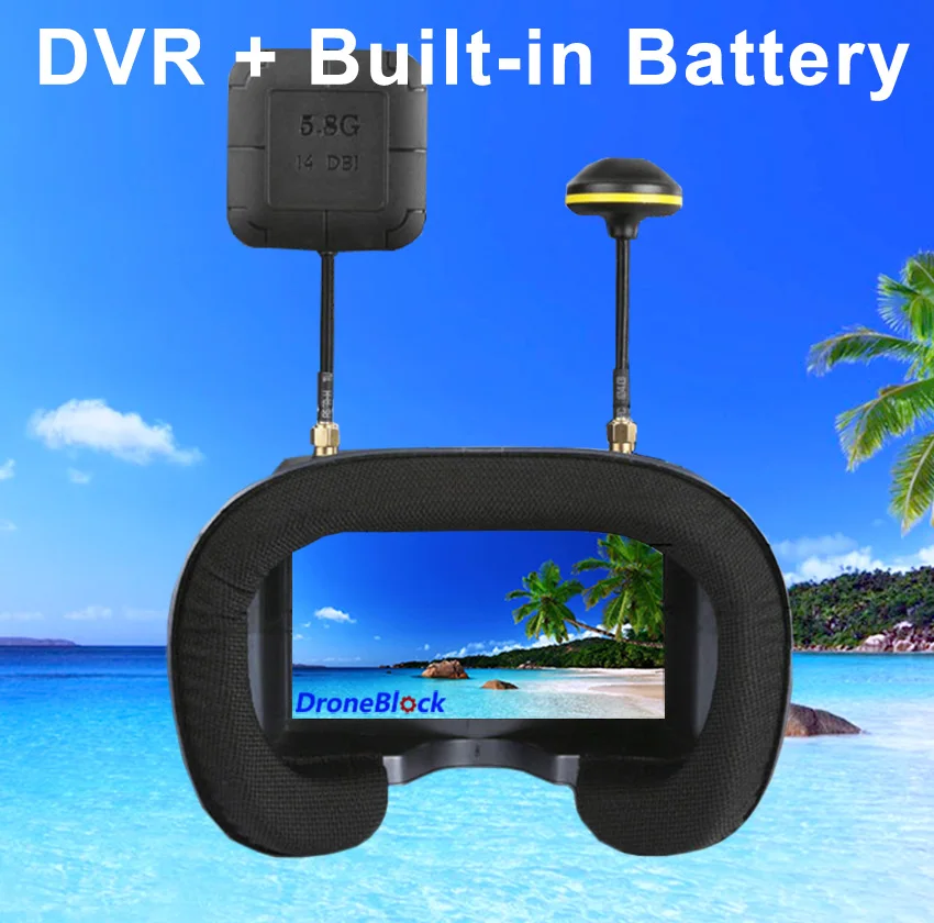 Очки FPV 4 3 дюйма 480*272 5 8G 40CH встроенный аккумулятор DVR с грибной/пластиной антенной