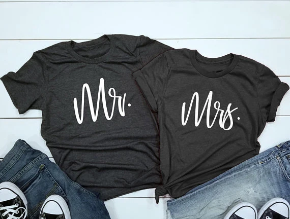 Mr mrs couples футболка для новобрачных женщин мужчин унисекс crewneck короткий рукав
