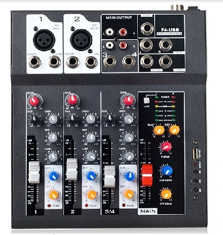 4 канала F4 смеситель для стадия главная караоке DJ 48 В фантомного питания USB эхо voic