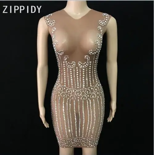 Birthday Party Dress Bling Rhinestones Sleeveless Mesh Dress See Through Silver Stones Dress Nightclub Singer Show Wear Women's
Birthday Party Dress Bling Rhinestones Sleeveless Mesh Dress See Through Silver Stones Dress Nightclub Singer Show Wear Women's