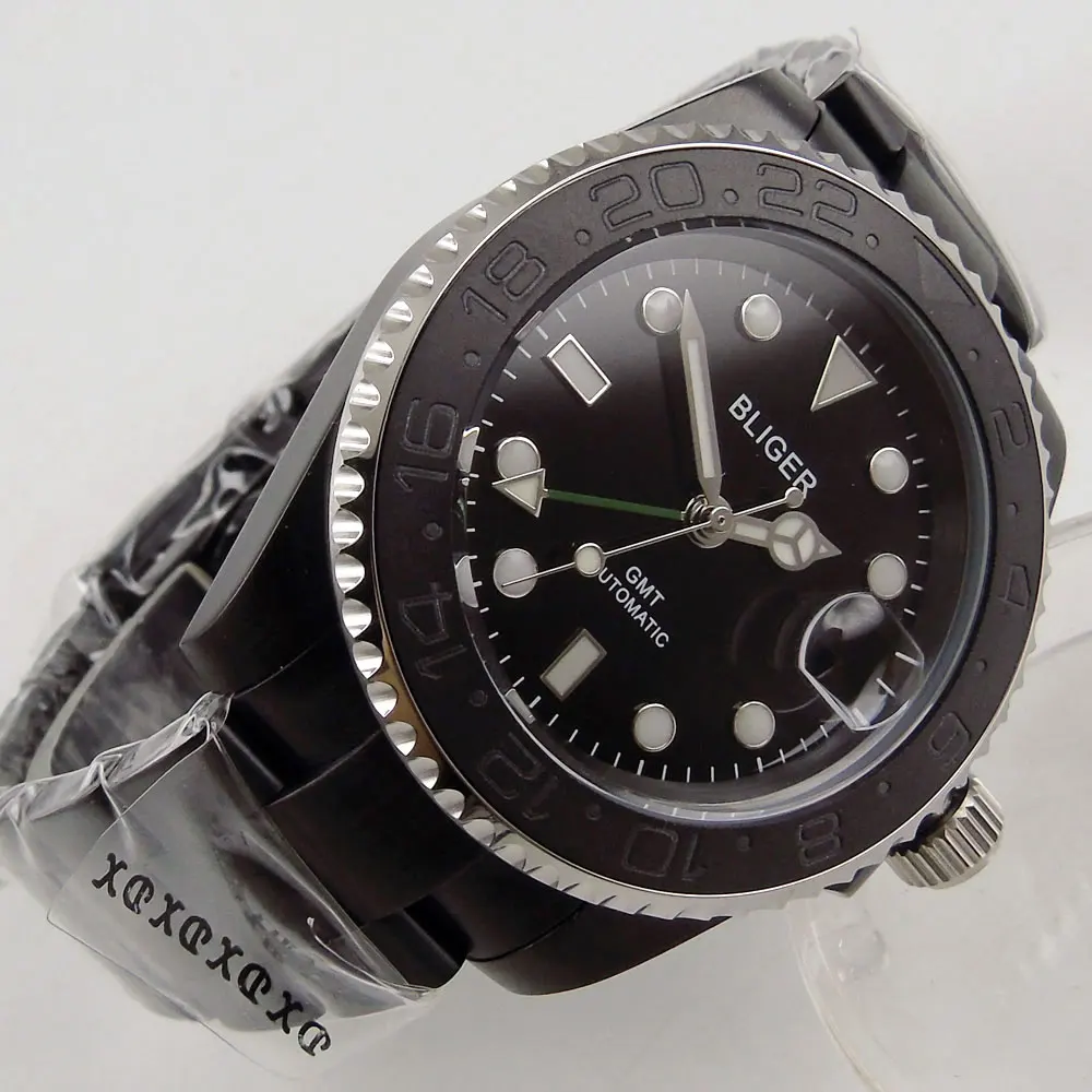 Sapphire Crystal BLIGER 40MM Black Sterile Dial Ceramic Bezel PVD GMT Function Automatic Movement Mechanical Men's Watch B211
Sapphire Crystal BLIGER 40MM Black Sterile Dial Ceramic Bezel PVD GMT Function Automatic Movement Mechanical Men's Watch B211