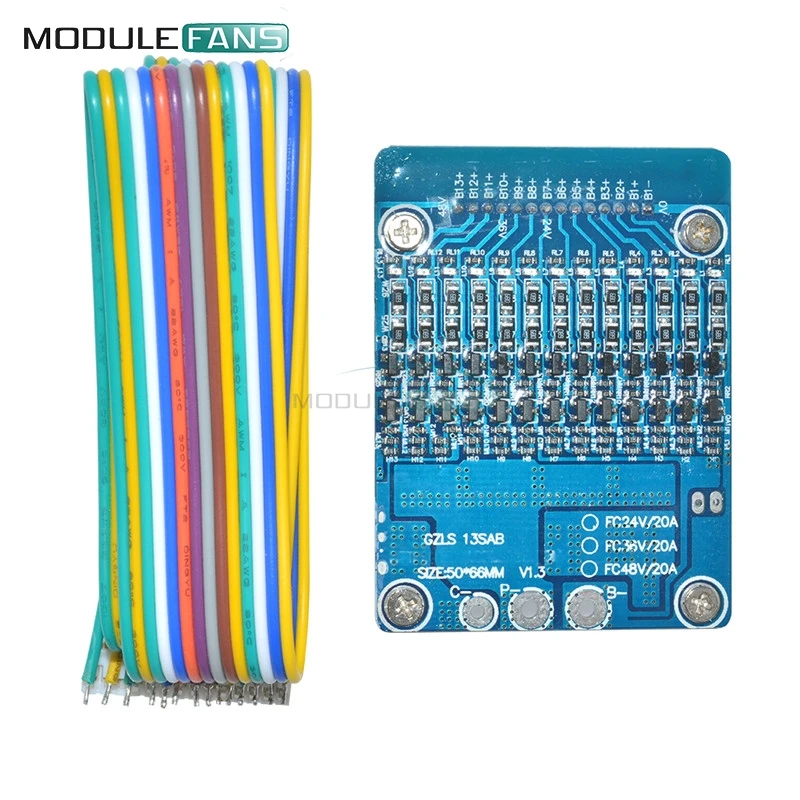13S 20A Защитная плата PCB для литий ионных ячеек 48 В 18650 аккумулятор BMS баланс модуля с