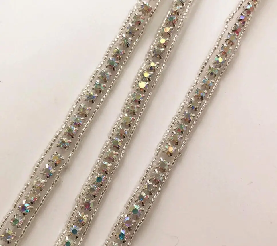 1 Yard Sew-on/Self-Adhesive/Hot fix AB Rhinestones Lace Flatback Ribbon Chain Trim For Belt Wedding Dress Shoes Sewing Craft Diy | Дом и сад