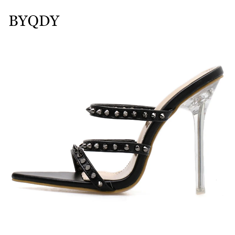 BYQDY/женская модная летняя обувь на высоком каблуке пляжные сандалии с заклепками
