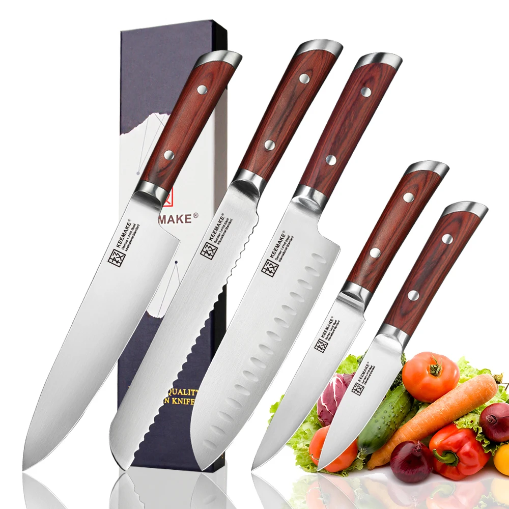 KEEMAKE 5PCS Kitchen Knives Set Chef Knife German 1.4116 Steel Blade Santoku Utility Paring Bread Cut Knives Color Wood Handle
KEEMAKE 5PCS Kitchen Knives Set Chef Knife German 1.4116 Steel Blade Santoku Utility Paring Bread Cut Knives Color Wood Handle