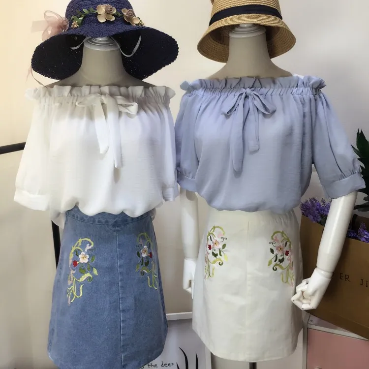 2016 Brand Design Women Summer Loose Blouses Tops Slash Neck Bowknot Ruffled Collar Half Sleeve Woman Casual Blouse Jumpers
2016 Brand Design Women Summer Loose Blouses Tops Slash Neck Bowknot Ruffled Collar Half Sleeve Woman Casual Blouse Jumpers